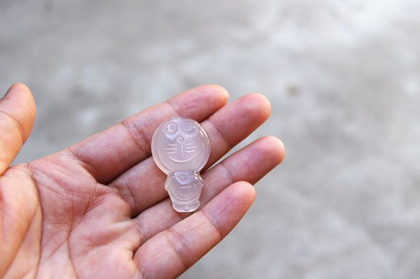 

hand-carved, natural ice seed jade pulp (cartoon rich cat) pendant necklace, Silver