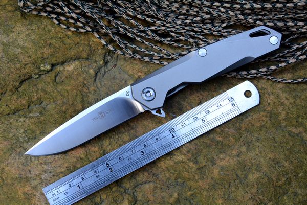 TwoSun Flipper schnell öffnen D2 Klinge Kugellager Unterlegscheibe Messer TC4 Titan Griff Outdoor Camping Jagd Taschenmesser EDC Werkzeuge TS21