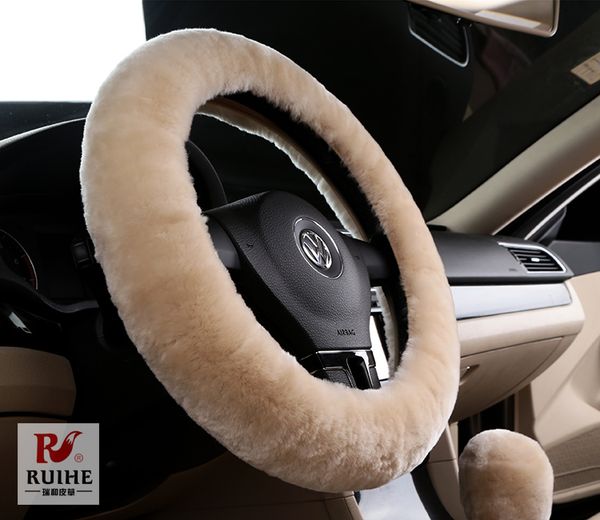 Car Interior Accessories Brown Car Steering Wheel Glove Cover Fuzzy Furry Fluffy Fur Fiber Warm Size Coffee Color Cute Fashion Winter Steering Wheel