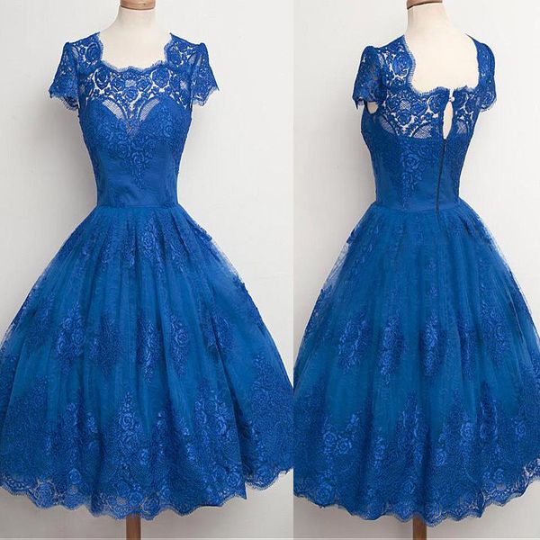 

romantic tulle scoop neckline ball gown homecoming dresses with lace appliques short sleeves royal blue short cocktail dress vestido festa, Blue;pink