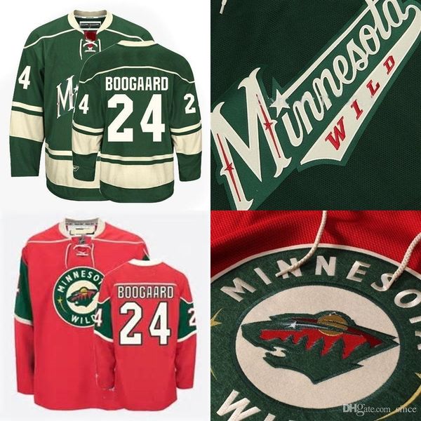 

2016 new mens 24 derek boogaard 2015 ice hockey minnesota wild shirt 100% authetic jerseys green red stitched size s-3xl, Black;red
