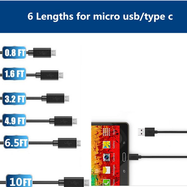 Hochgeschwindigkeits-2,1-A-Micro-USB-Kabel, Typ-C-Kabel, Powerline, 5 Längen, 0,5 m, 1 m, 1,5 m, 2 m, 3 m, Synchronisierung, Schnellladung, USB 2.0, für Samsung S20