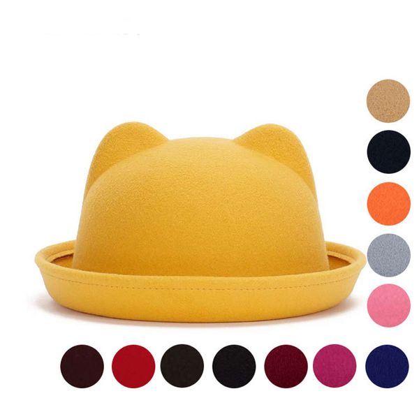 Outono Inverno Mulheres Fedoras Chapéus Vintage Lã Quente Macio Stingy Brim Bucket Chapéus Bonés Doce Princesa Hat Dome GH-103