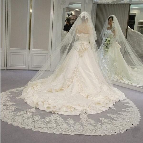 

Красивая 2019 Velos де Novia 3 Metros 2Т WhiteIvory Блестки Blings игристые Кружева края Purfle Long собор