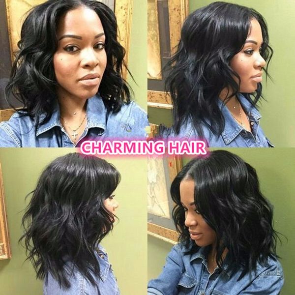 Middle Part Natural Wavy Bob Wig Short Wavy Human Hair Full Lace