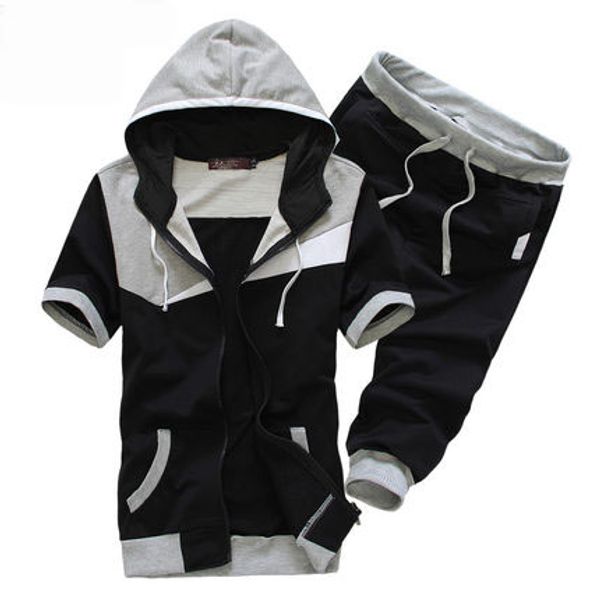 

wholesale-mens tracksuit set survetement homme marque hoodie fashion tracksuit men brand-clothing short sleeve hoodies shorts sportswear, Black