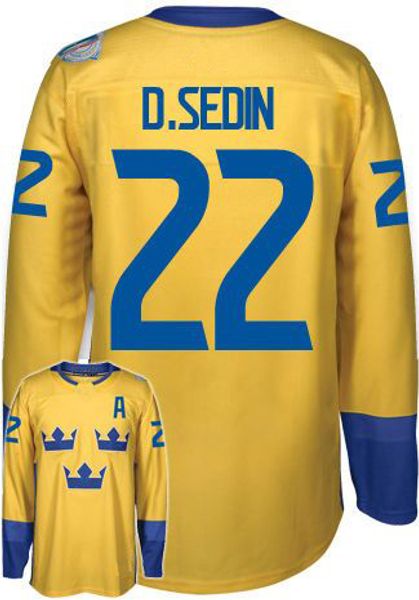 

2016 World Cup Men's Team Sweden Hockey Jerseys Lundqvist Markstrom Ekman larsson Sedin Eriksson Steen Backstrom Silfverberg Hockey Jersey