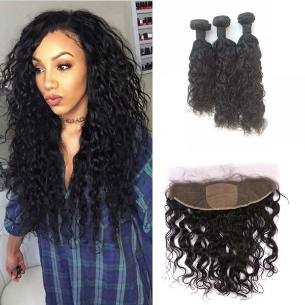 13x4 Wet And Wavy Silk Base Frontal Closure With Indian Human Hair