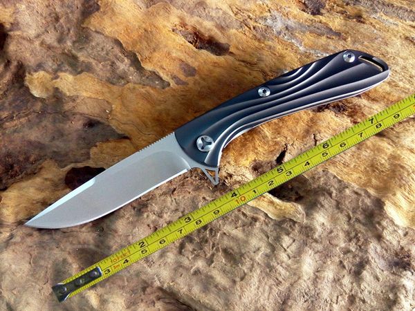 High End Novo Design Flipper faca dobrável D2 60HRC Satin Black Titnaium Handle EDC Pocket Knife presente facas coleccionáveis