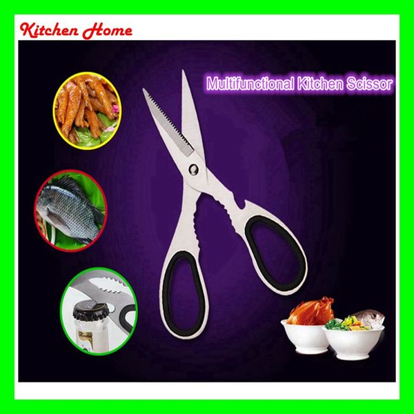 

multifunctional chicken bone sarrated scissors shears stainless steel practical kitchen tools nut cracker bottle opener vegetable slicer