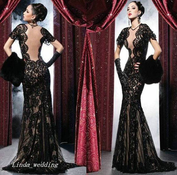

2019 black lace evening dress deep v neck backless formal special occasion dress prom party gown plus size vestidos de festa, Black;red