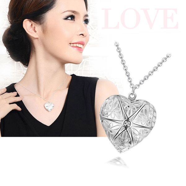 

chic silver plated heart valentine necklace pendant lover locket chain gift #r571
