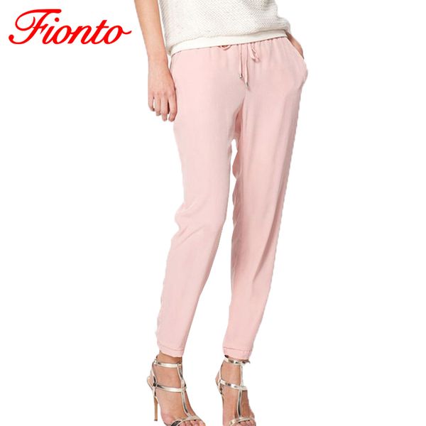 

wholesale-fionto brand ladies trousers long casual pants new fashion pure color elastic chiffon pants candy colors leisure trousers a0182, Black;white