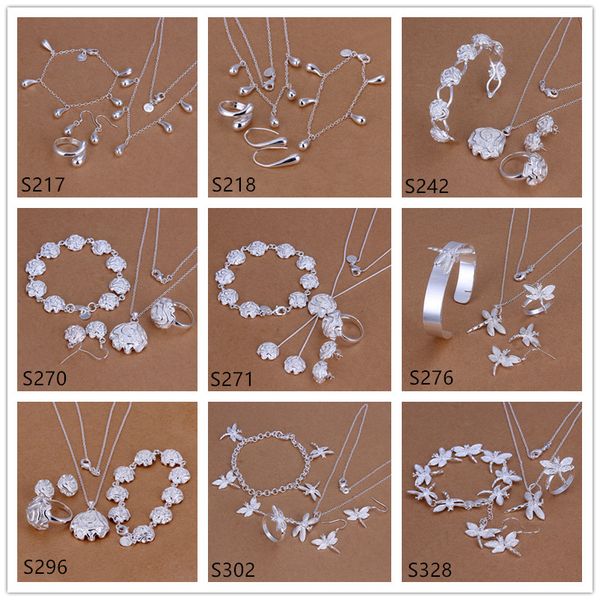 

6 sets mixed style women's sterling silver plate sets,fashion 925 silver necklace bracelet earring ring jewelry set gts42 ing, Black