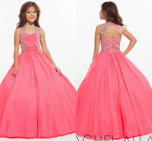 

rachel allan pageant dresses for girls ball gown with crystals beading open back kids formal dresses floor length hy1137, White;red