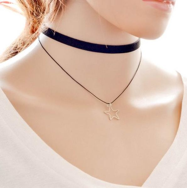 

2 chains necklace with simple star pendant, vintage style,noble and delicate for women, and high quality, Golden;silver