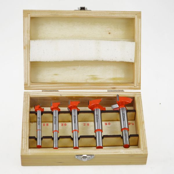 

5pc wood drill bit set 15 20 25 30 35mm hole saw cutter wood tools with round shank imported alloy welding t03018