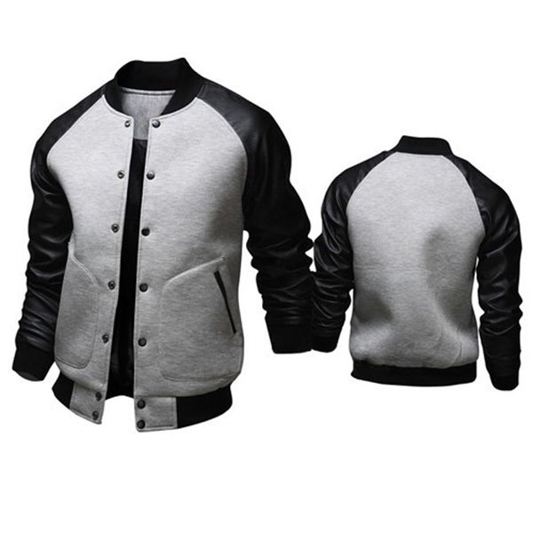 

cool slim baseball fit homme fashion varsity jacket pu black sleeve mens college leather jacket men brand veste design vmofi
