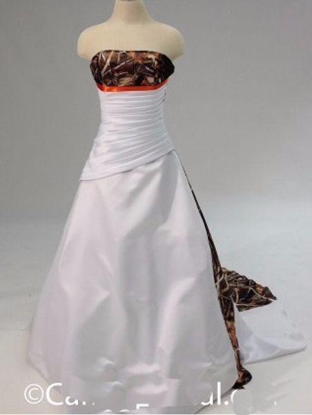 

custom made strapless camo wedding dresses a line ruffles camouflage bridal gown court train vestido de noiva 2016 new, White