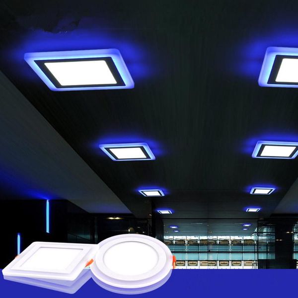 Painel de LED Luz LED Downlight 6W 9W 16W 24W 3 Modos Iluminação quadrada redonda acrílica azul frio/quente Lâmpada de teto embutido AC85-265V