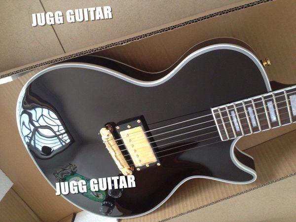 

Cu tom limited run ingle pickup black electric guitar mahonay body ebony fingerboard gold hardware block pearl inlay
