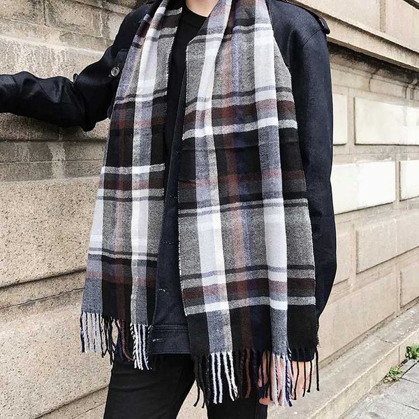 

autumn and winter new men scarf korean lattice muffler women shawl students fashion leisure warm thick neckerchief young couple collar, Blue;gray