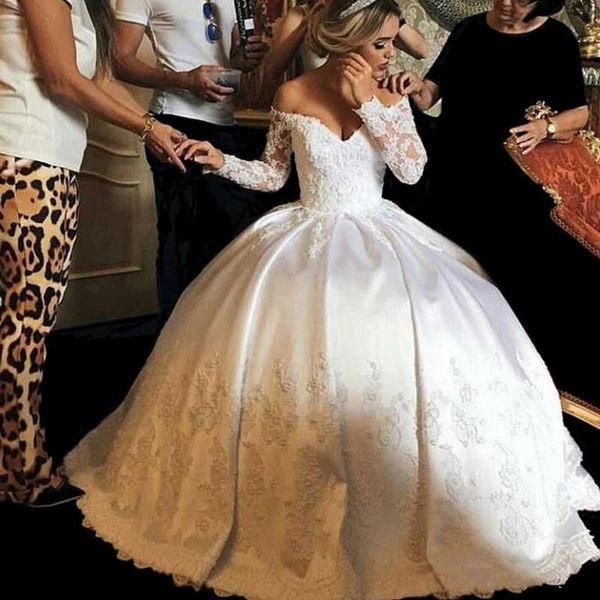 

ретро кружева с плеча свадебные платья 2017 с длинным рукавом все платье свадебные платья зашнуровать назад длина пола свадебные платья на з, White