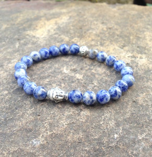 SN0400 Gli uomini fortunati del braccialetto di mala buddha del braccialetto di pietra blu adattano il braccialetto di yoga di mala di allungamento Commercio all'ingrosso superiore di vendita