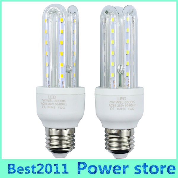 100 PCS E27 2835 SMD Led Lâmpadas 85-265 V 7 W U em forma de Luzes LED de Milho Lâmpada LED Candelabro de Natal Vela iluminação de 360 ​​graus