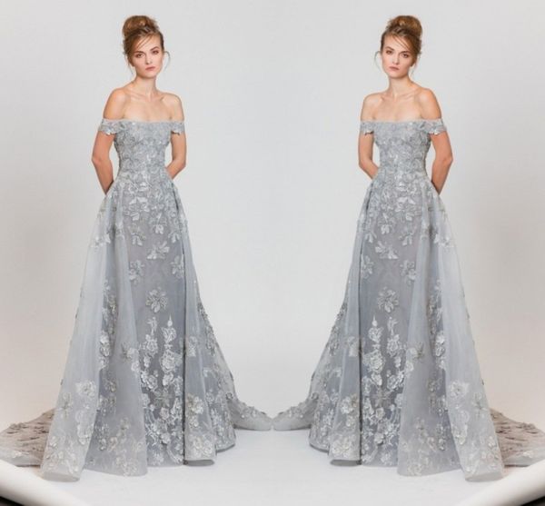 

light gray lace evening gowns 2017 off shoulder lace appliques sweep train prom dresses arabic formal party dresses custom made, Black;red