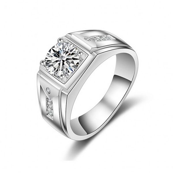 

vecalon luxury fashion jewelry handmade wedding band ring for men 1ct cz diamond 925 sterling silver male engagement finger ring gift, Slivery;golden