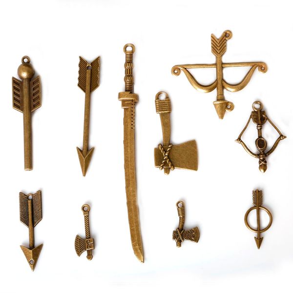 

бесплатная доставка 53 шт. / лот цинковый сплав античная бронза покрытием лук палаш прелести старинные тибетские подвески diy браслет ожерел, Bronze;silver