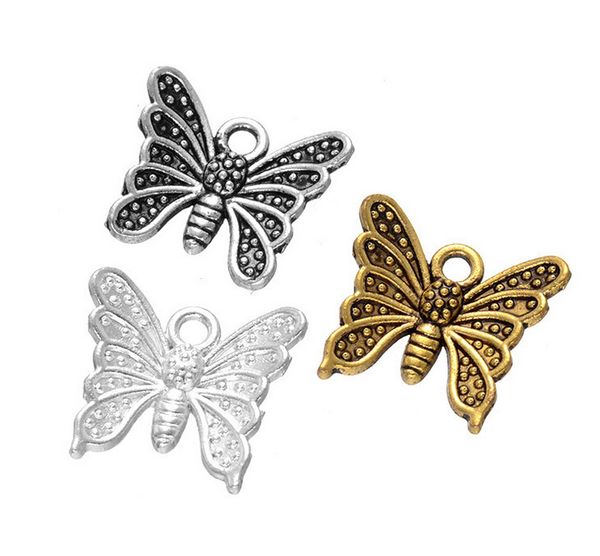 

200pcs/lot 14*15mm silver 3colors butterfly charms pendants jewelry diy jewelry findings components 2016 sale, Bronze;silver