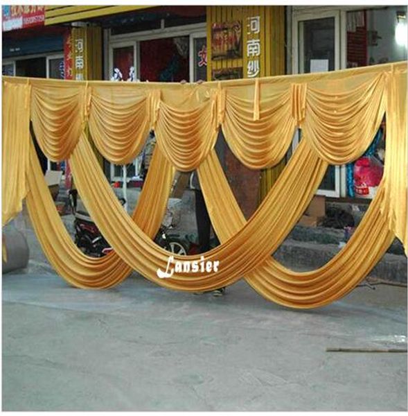 

6 meter length wedding party ice silk fabric drapery gold swag stage elegant fashion drape curtain backdrop