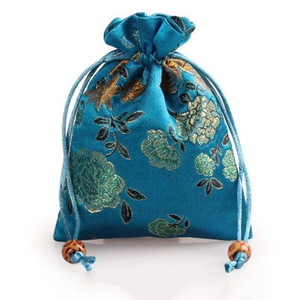 

thicken peony flower small silk brocade bag jewelry gift packaging pouch lavender spice sachet perfume makeup tools storage pocket 3pcs/lot, Pink;blue