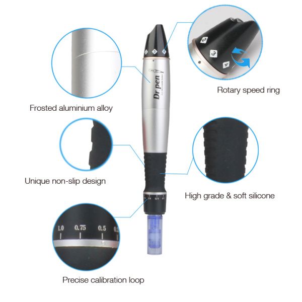 Penna Derma elettrica Penna Microneedle Dermapen Medical Dr.pen Meso Pen Derma Stamp Pen 6 velocità 0,25mm - 3mm Rimozione della cicatrice dell'acne con 52 aghi