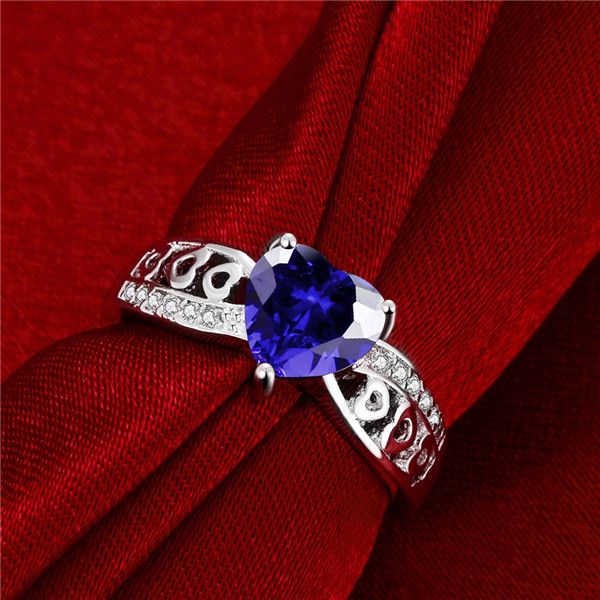 

горячие продажи 10 частей сердца способа серебряный перстень марка новых женщин 925 серебряные два цвета прополка драгоценных камней кольца, Slivery;golden