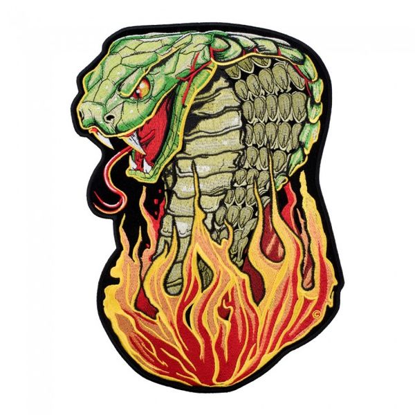 Grande chama serpente bordado ferro em patches para vestuário jaqueta motociclista back colete moda punk design