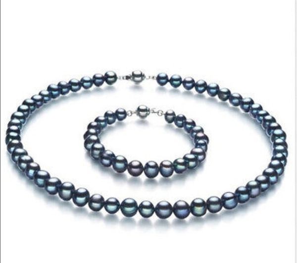 GENUINE 8-9MM BLACK NATURAL TAHITIAN PEARL NECKLACE 18/'/'