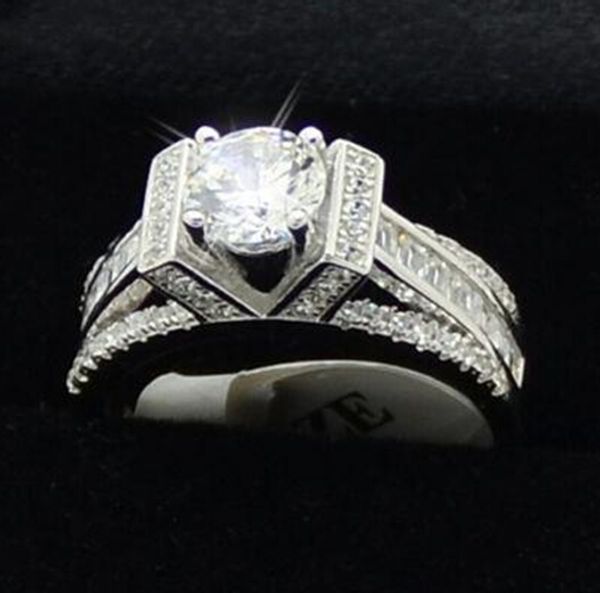 

wholesale - fashion jewelry eiffel tower style white z gemstones 925 silver engagement wedding ring sz 5-10 for love gift, Golden;silver