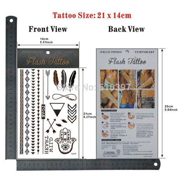 Acheter Pc Tj007 Tatouage Bracelet Temporaire Flash Paume De Bouddha Flèche Imperméable à Leau Or Métallique Autocollant Faux Tatouage