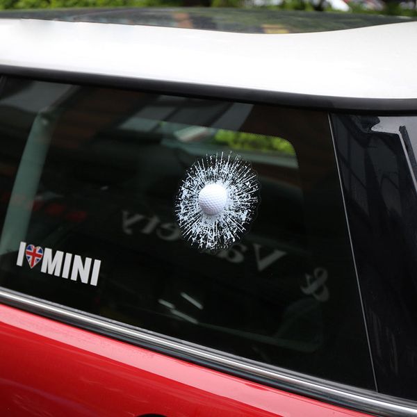 Car Suv 3D Golf Ball Hit glass Window Crack sticker Body Sticker Decal Trim