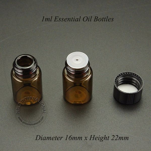 

100pcs/lot wholesale1ml mini amber glass dropper bottle empty protable sample vial refillable essential oil jar black cap