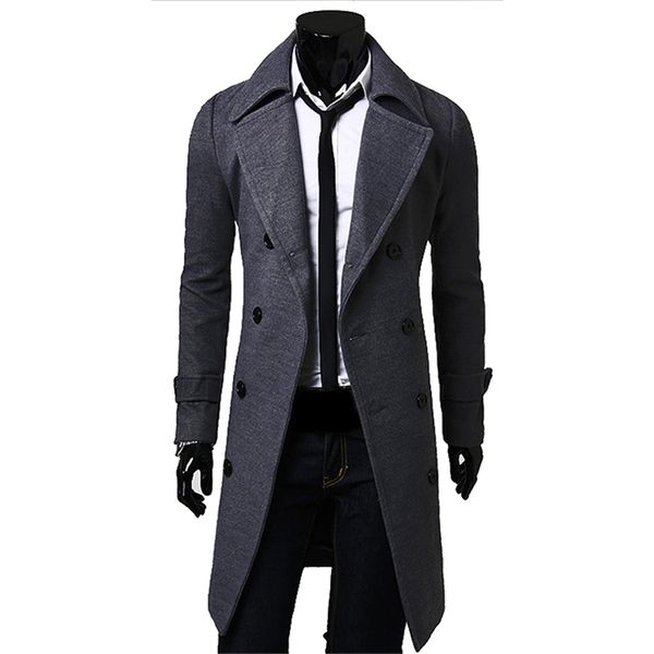 

fall-men long peacoat winter down jacket mens coat male camel/black/gray wool overcoat manteau mc056