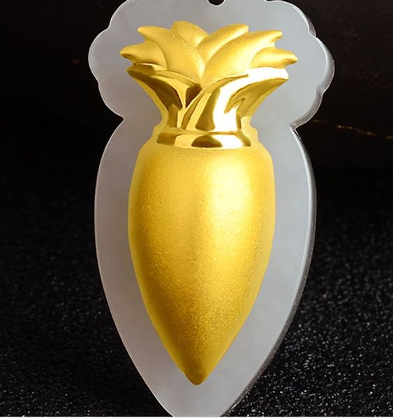 

gold inlaid jade carrot (luck. lucky necklace pendant., Silver