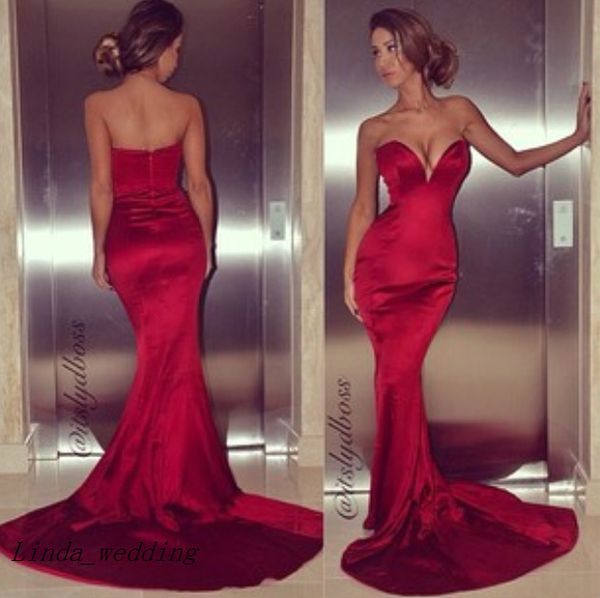 Frete Grátis Sexy Apertado Cabido Red Prom Dress New Arrival Sem Encosto Longo Sereia Vestido Formal Vestidos