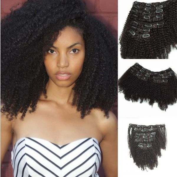 Nuovo stile clip di capelli vergini brasiliani in estensione estensione del tessuto dei capelli umani ricci afro crespi 7 pezzi / set estensione 120g