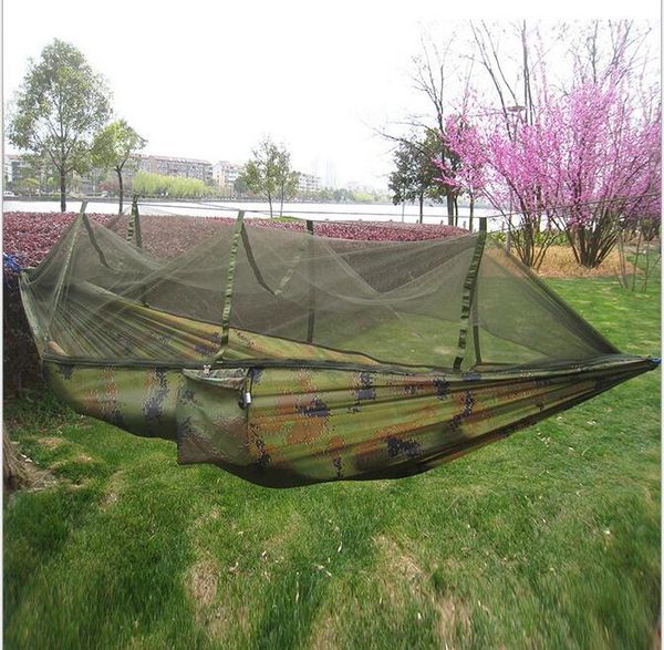 cama 2person Camping Hammock Lightweight Nylon Parachute dupla Hammock com Mosquito corda net rede cadeira portátil balanço sofá-cama