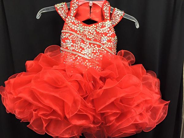 2016 Vestidos Pageant para Toddlers wit Halter Decote e Backless Real Pictures Babados Organza Cupcake Meninas Pageant Vestidos Custom Made