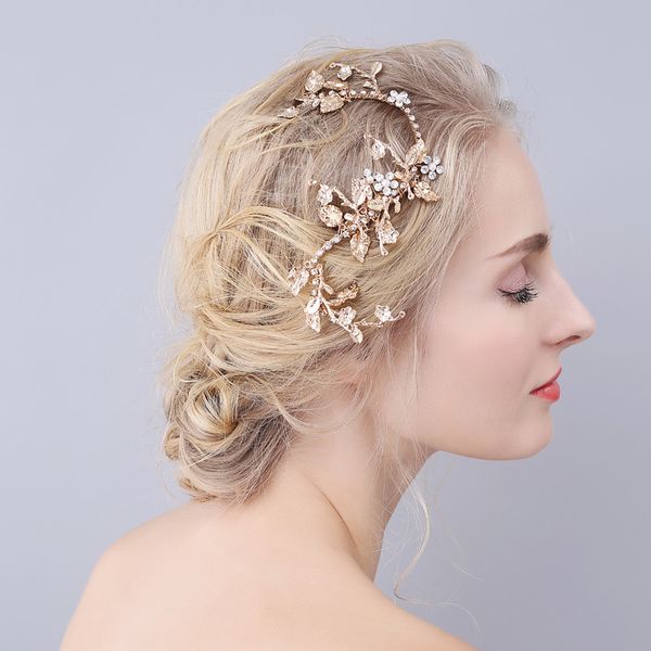 

beijia Vintage Gold Leave Wedding Hair Vine Crystal Bridal Clip Accessories Handmade Women Headpiece Hair Jewelry